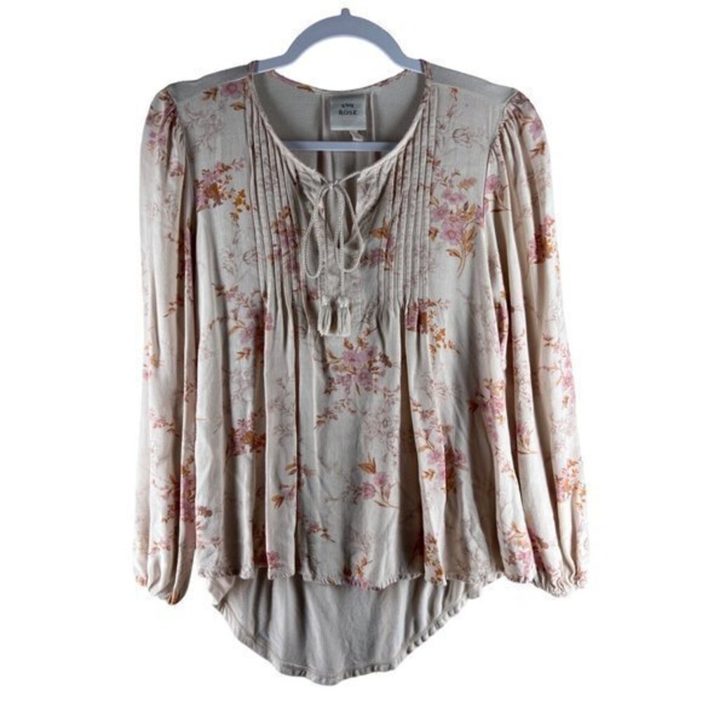 Knox Rose Womens Tops Size XS Floral Print Tassels High Low Cottage Feminine‎